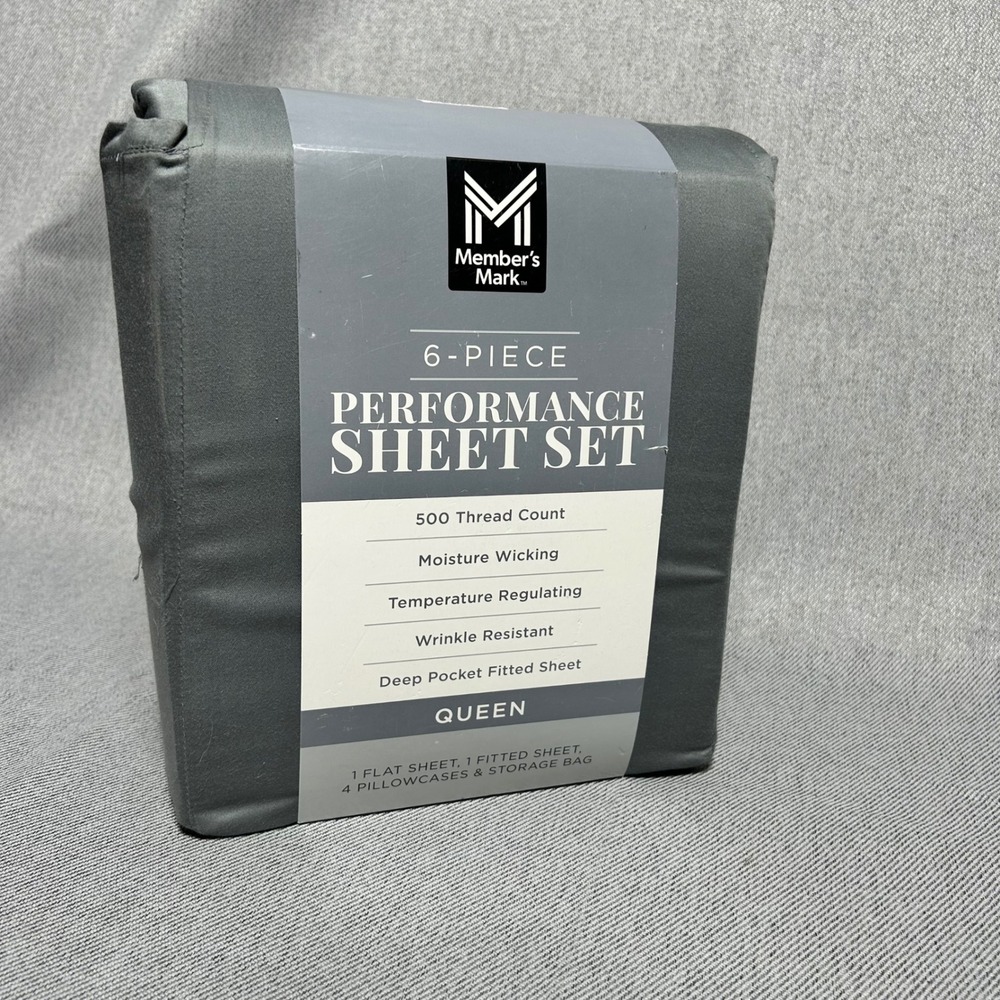 Member's Mark 6-Piece Performance Sheet Set Queen Grey 500TC Moisture Wicking
